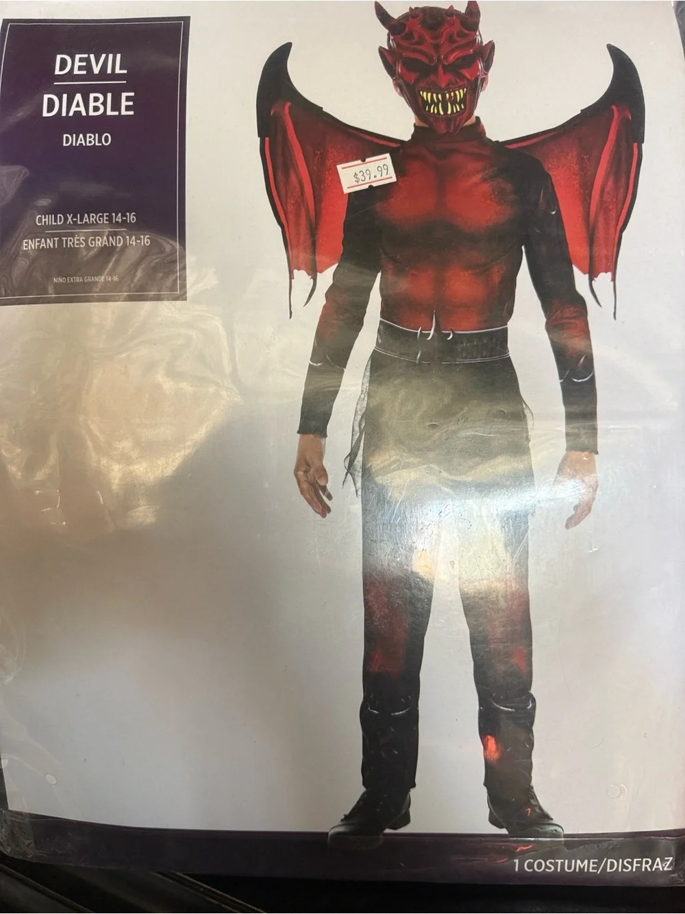 Amscan Party City Red Devil Kids Costume with Wings Child XL (14-16) Halloween